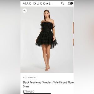 NWT MAC DUGGAL Black Feathered Strapless Tulle Fit and Flare Dress size 6